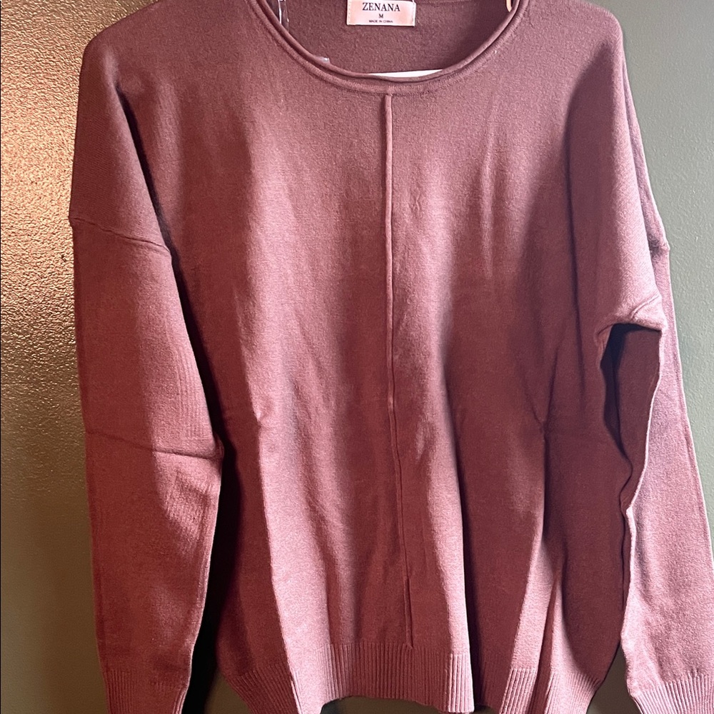 Zenana Outfitters Women's brown  Crew Neck Sweater